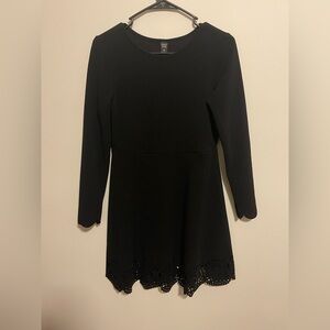 EMERY ROSE Black Long Sleeve Dress with Eyelet Hem